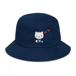 Hello Kitty Dear Daniel Embroidered Denim Bucket Hat Blankyt | CZ_HK71181