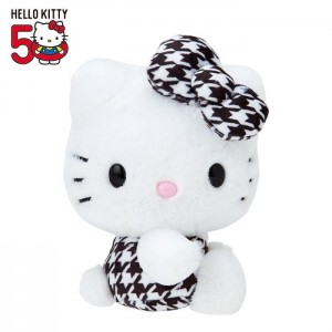 Hello Kitty Hello Kitty 50th Anniv. Plush Mascot (Black Houndstooth) Bílé Černé | CZ_HK44813