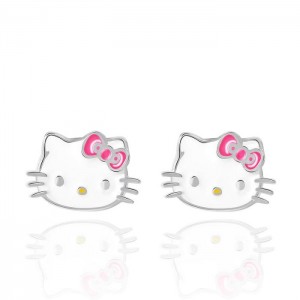 Hello Kitty Hello Kitty Sterling Silver Enamel Stud Earrings Silve | CZ_HK58449