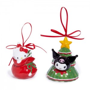 Hello Kitty Hello Kitty and Kuromi 2-pc Holiday Ceramic Ornament Set (Red) Červené Zelene | CZ_HK15363