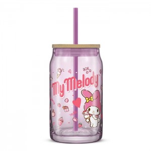 Hello Kitty My Melody Favorite Flavor Lidded Glass Tumbler Fialové | CZ_HK59121