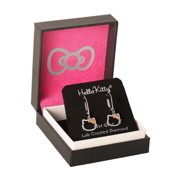 Hello Kitty Hello Kitty 14K White Gold Diamond Drop Earrings Silve | CZ_HK30263