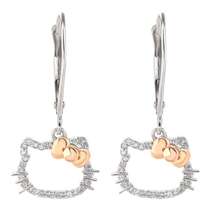 Hello Kitty Hello Kitty 14K White Gold Diamond Drop Earrings Silve | CZ_HK30263