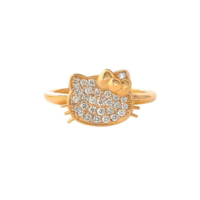 Hello Kitty Hello Kitty 14K Yellow Gold Pavé Diamond Ring (Size 7 Only) Zlaté | CZ_HK85488