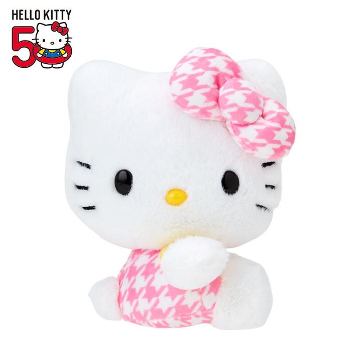 Hello Kitty Hello Kitty 50th Anniv. Plush Mascot (Pink Houndstooth) Bílé Růžové | CZ_HK28728