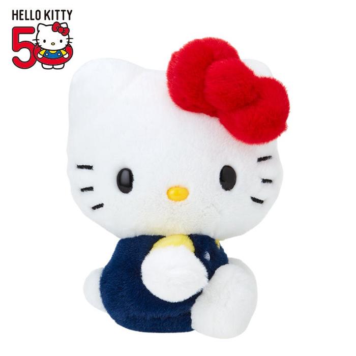 Hello Kitty Hello Kitty 50th Anniv. Plush Mascot (Dark Blue Overalls) Tmavě Blankyt Červené | CZ_HK25202