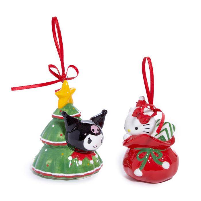 Hello Kitty Hello Kitty and Kuromi 2-pc Holiday Ceramic Ornament Set (Red) Červené Zelene | CZ_HK15363