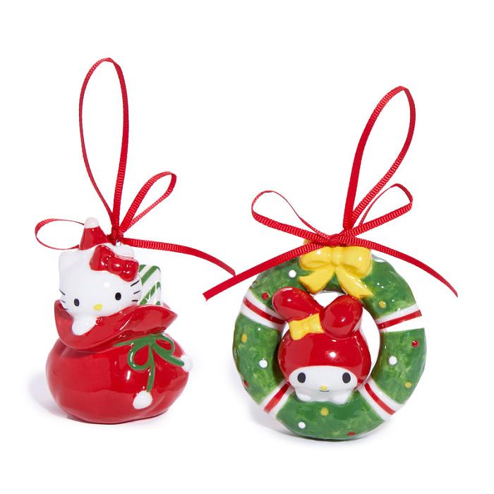 Hello Kitty Hello Kitty and My Melody 2-pc Holiday Ceramic Ornament Set (Red) Červené Zelene | CZ_HK47086