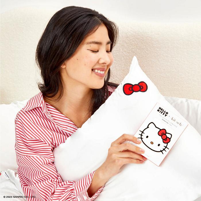 Hello Kitty Hello Kitty x Kitsch Bow Pillowcase (Solid Ivory) Bílé | CZ_HK58021