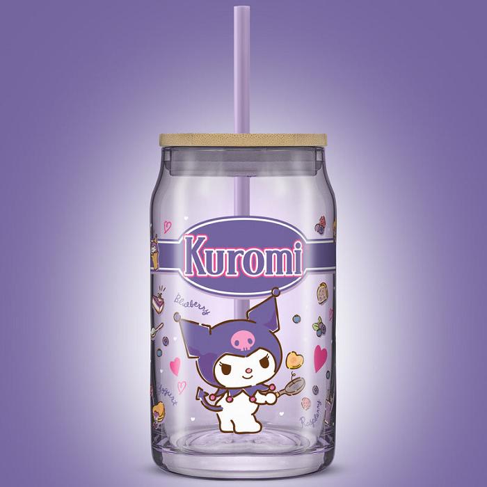 Hello Kitty Kuromi Favorite Flavor Lidded Glass Tumbler Fialové | CZ_HK61228